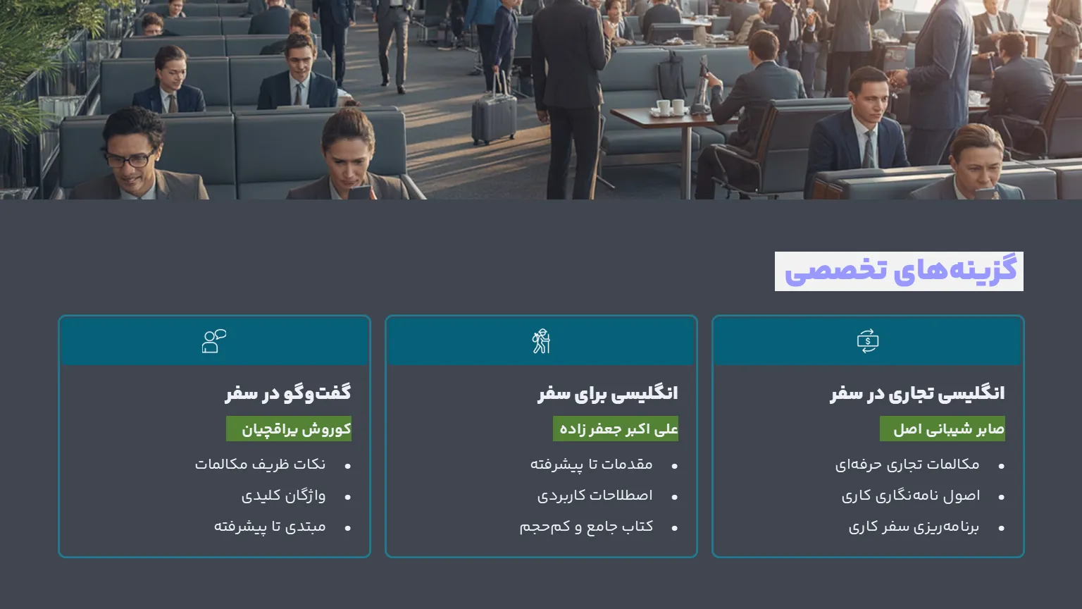 گزینه های تخصصی اموزش زبان